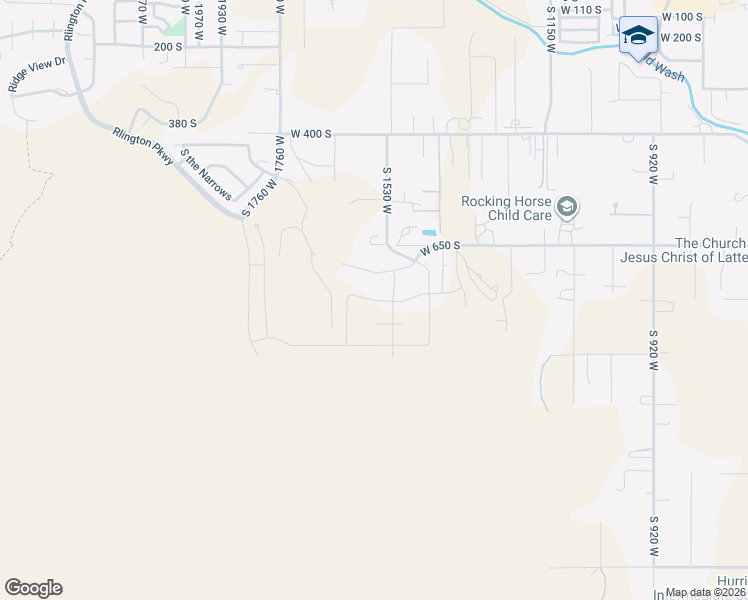 map of restaurants, bars, coffee shops, grocery stores, and more near 1575 725 South in Hurricane