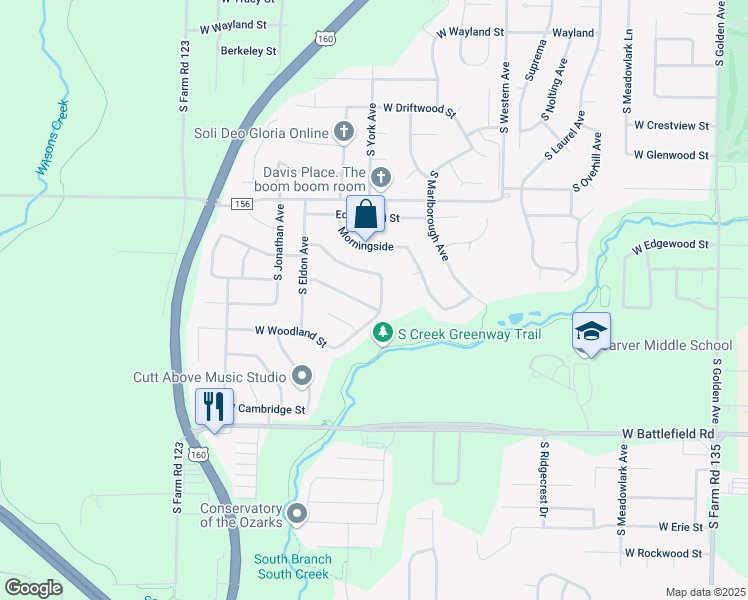 map of restaurants, bars, coffee shops, grocery stores, and more near 2700 South York Avenue in Springfield