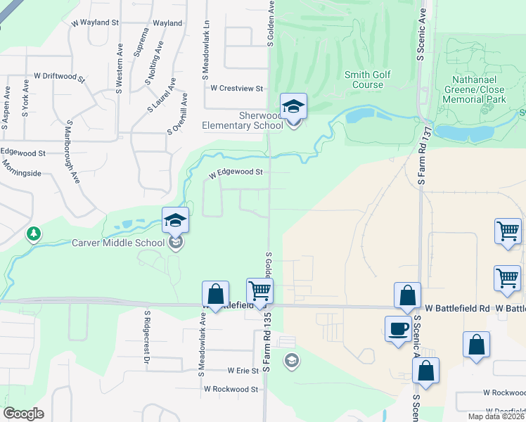 map of restaurants, bars, coffee shops, grocery stores, and more near 2743 South Malley Court in Springfield