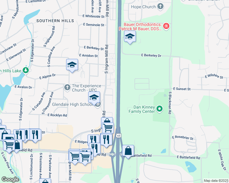 map of restaurants, bars, coffee shops, grocery stores, and more near 2622 South Glenview Avenue in Springfield
