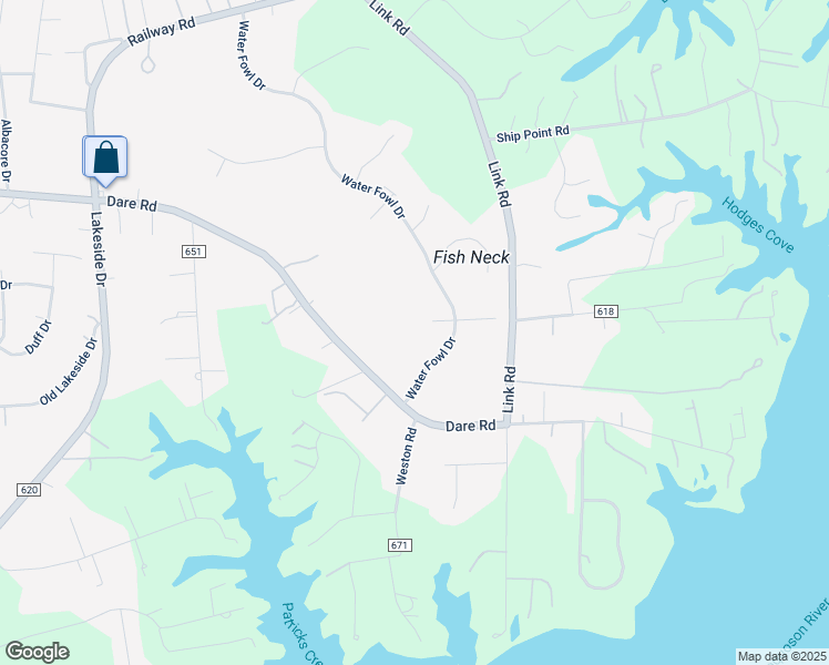 map of restaurants, bars, coffee shops, grocery stores, and more near 704 Water Fowl Drive in Yorktown