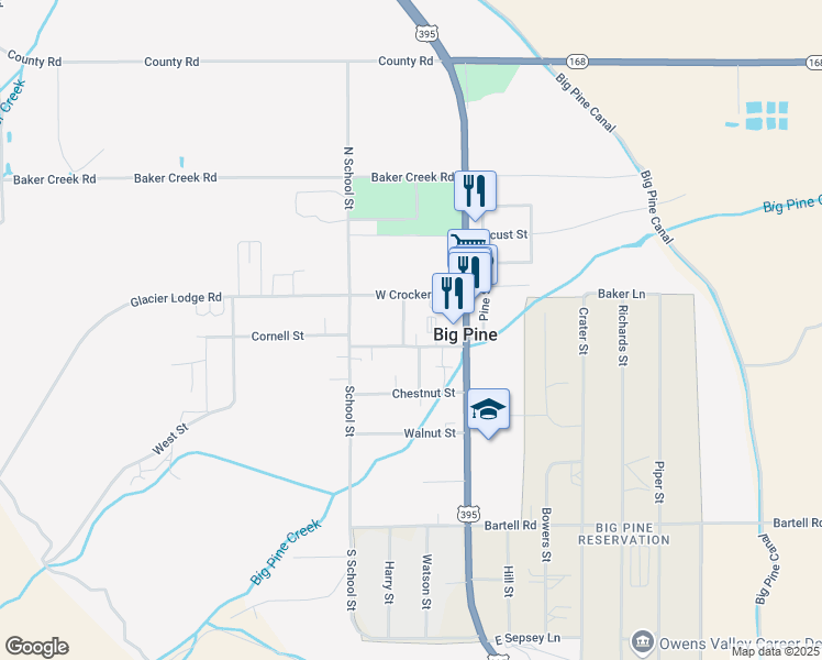 map of restaurants, bars, coffee shops, grocery stores, and more near 170 Flower Alley in Big Pine