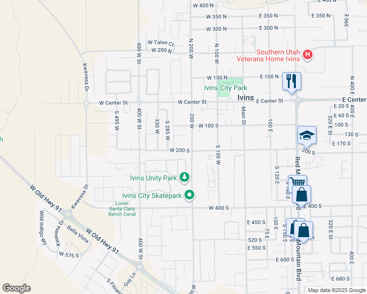 map of restaurants, bars, coffee shops, grocery stores, and more near 238 West 200 South in Ivins