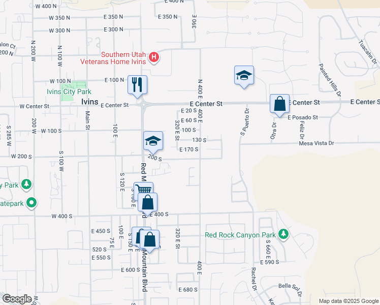 map of restaurants, bars, coffee shops, grocery stores, and more near 333 East 170 South in Ivins