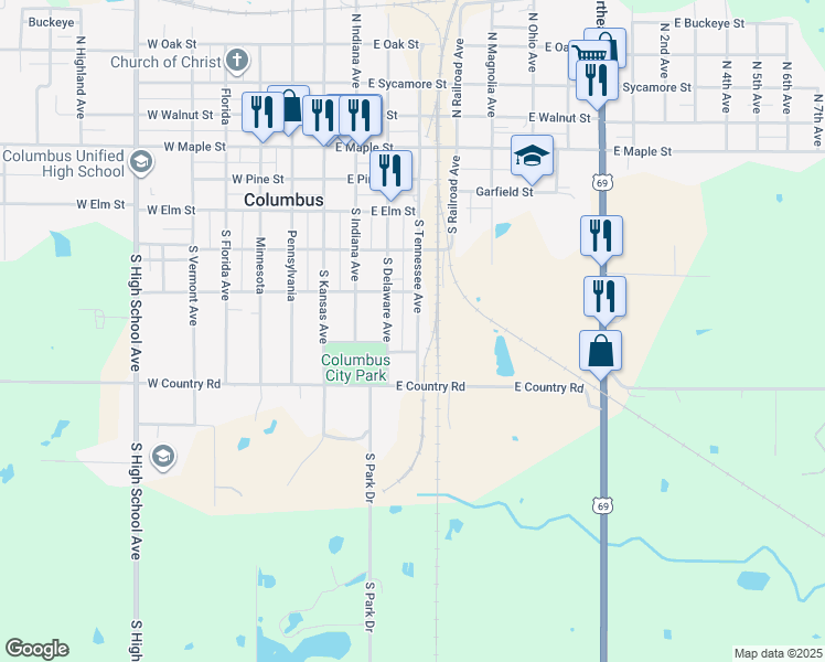 map of restaurants, bars, coffee shops, grocery stores, and more near 533 South Tennessee in Columbus