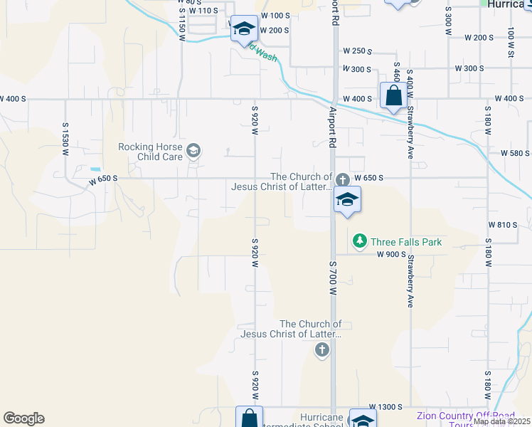 map of restaurants, bars, coffee shops, grocery stores, and more near South 920 West in Hurricane