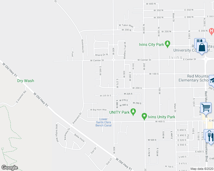 map of restaurants, bars, coffee shops, grocery stores, and more near 184 South 435 West in Ivins
