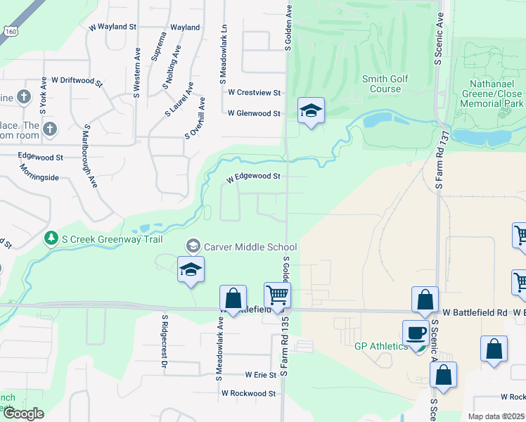 map of restaurants, bars, coffee shops, grocery stores, and more near 2743 South Malley Court in Springfield