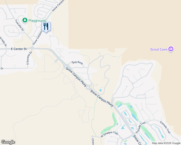 map of restaurants, bars, coffee shops, grocery stores, and more near 1500 Split Rock in Ivins