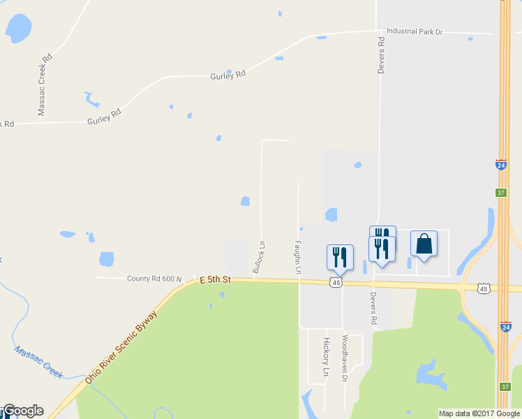 map of restaurants, bars, coffee shops, grocery stores, and more near Bullock Lane in Metropolis