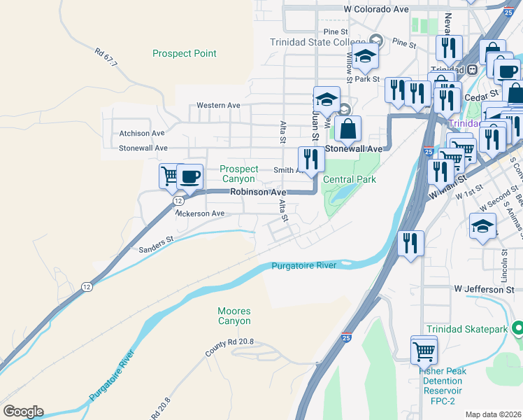map of restaurants, bars, coffee shops, grocery stores, and more near 923 Nickerson Avenue in Trinidad