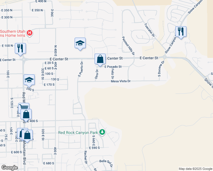 map of restaurants, bars, coffee shops, grocery stores, and more near 752 Mesa Vista Dr in Ivins