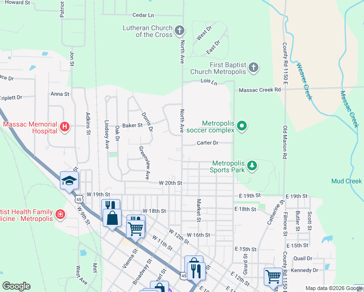 map of restaurants, bars, coffee shops, grocery stores, and more near 2137 North Avenue in Metropolis