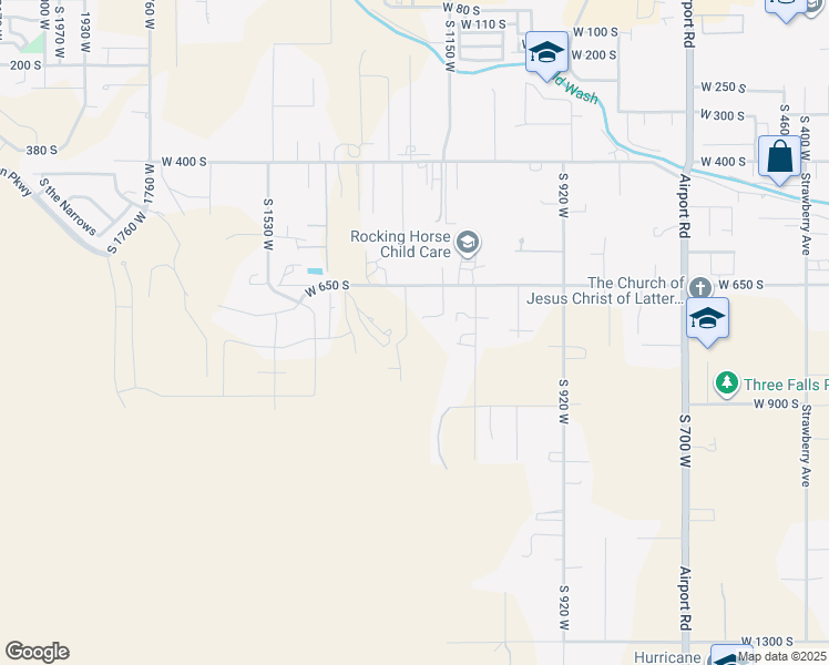 map of restaurants, bars, coffee shops, grocery stores, and more near 723 South 1220 West in Hurricane