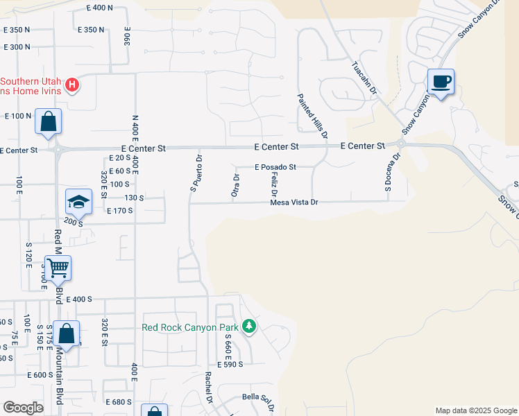 map of restaurants, bars, coffee shops, grocery stores, and more near 752 Mesa Vista Dr in Ivins