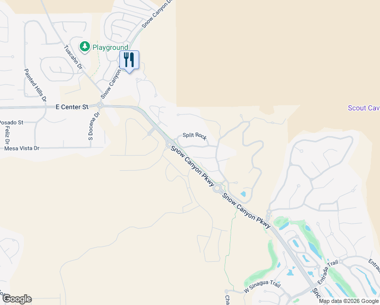 map of restaurants, bars, coffee shops, grocery stores, and more near 1500 Split Rock in Ivins