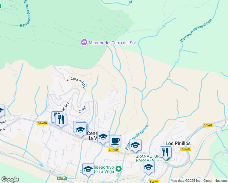 map of restaurants, bars, coffee shops, grocery stores, and more near 99 Calle Vista Blanca in Cenes de la Vega