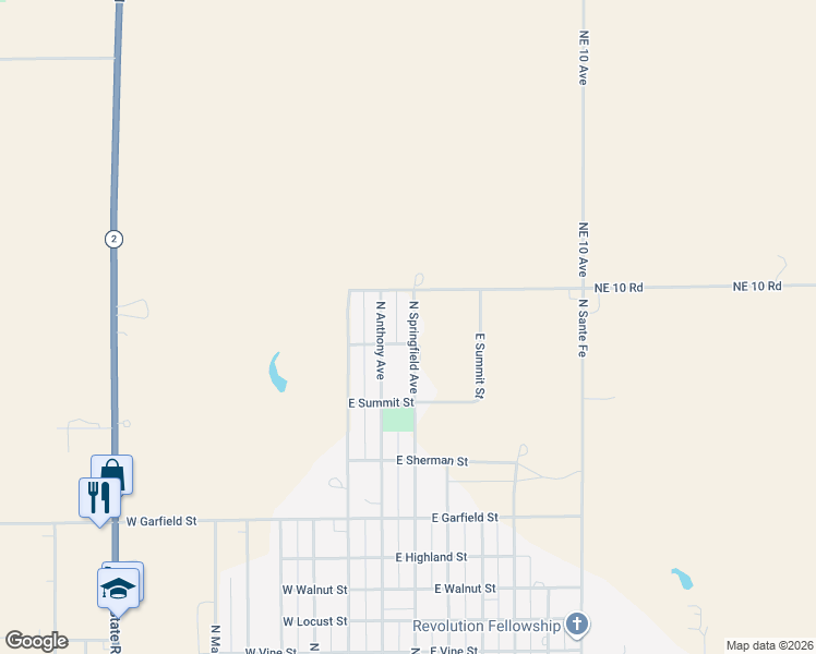 map of restaurants, bars, coffee shops, grocery stores, and more near 1100-1150 North Springfield Avenue in Anthony