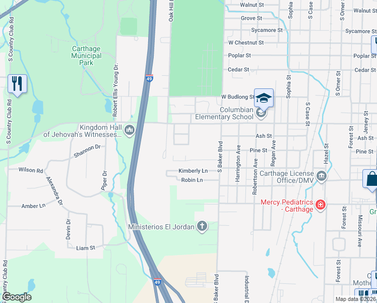 map of restaurants, bars, coffee shops, grocery stores, and more near 1300 Jude Ln in Carthage