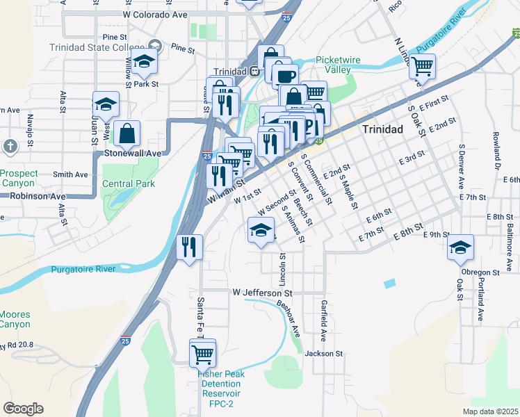 map of restaurants, bars, coffee shops, grocery stores, and more near 431 W 2nd St in Trinidad