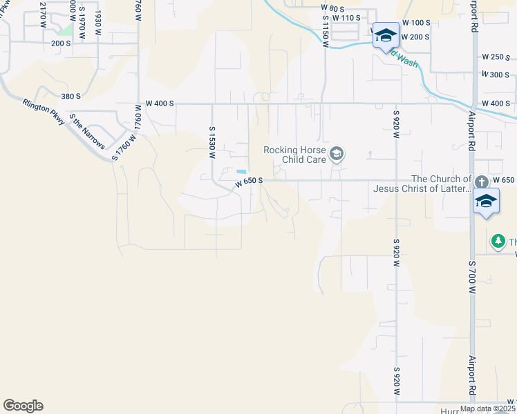 map of restaurants, bars, coffee shops, grocery stores, and more near 1376 725 South in Hurricane