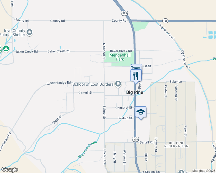 map of restaurants, bars, coffee shops, grocery stores, and more near 281 Dewey Street in Big Pine