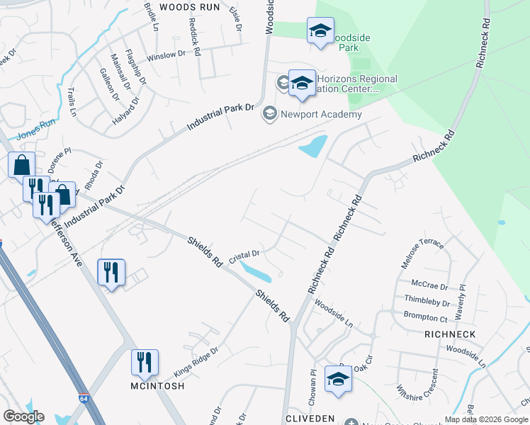 map of restaurants, bars, coffee shops, grocery stores, and more near 803 Palace Court in Newport News