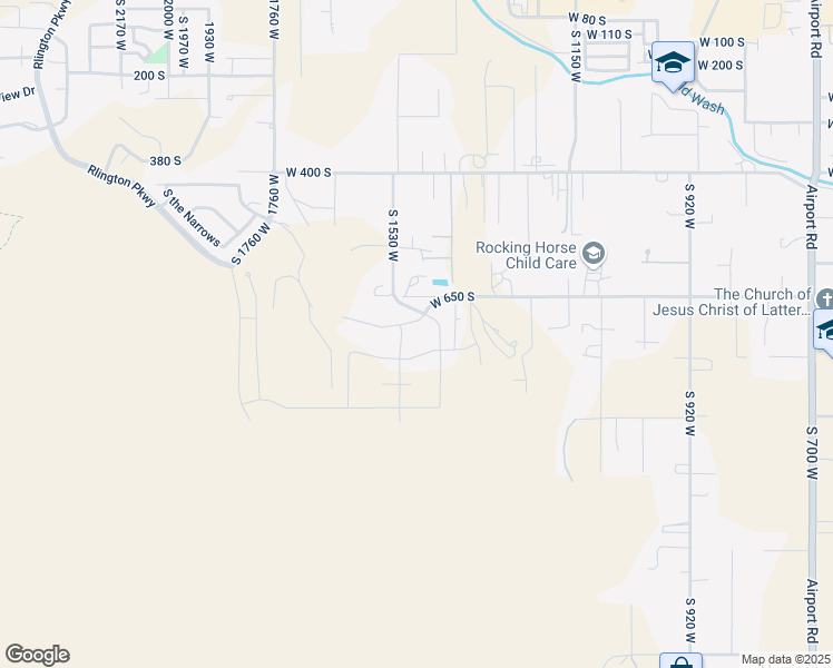 map of restaurants, bars, coffee shops, grocery stores, and more near 1519 West 650 South in Hurricane