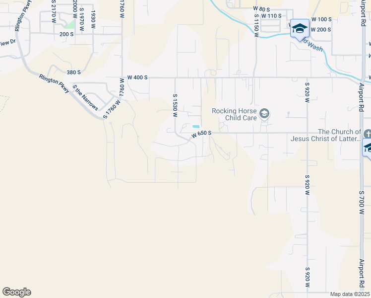 map of restaurants, bars, coffee shops, grocery stores, and more near 1519 West 650 South in Hurricane