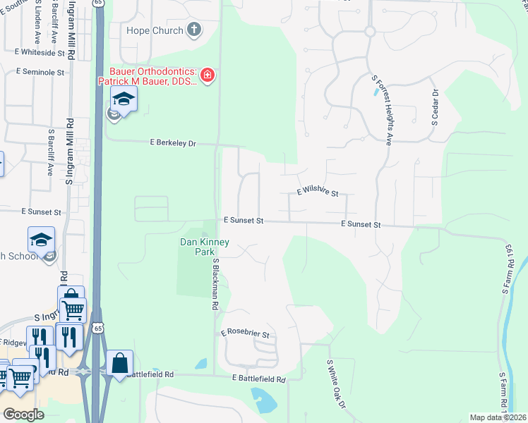 map of restaurants, bars, coffee shops, grocery stores, and more near 2566 S Brandon Ave in Springfield