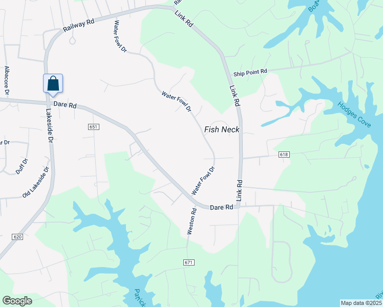 map of restaurants, bars, coffee shops, grocery stores, and more near 704 Water Fowl Drive in Yorktown
