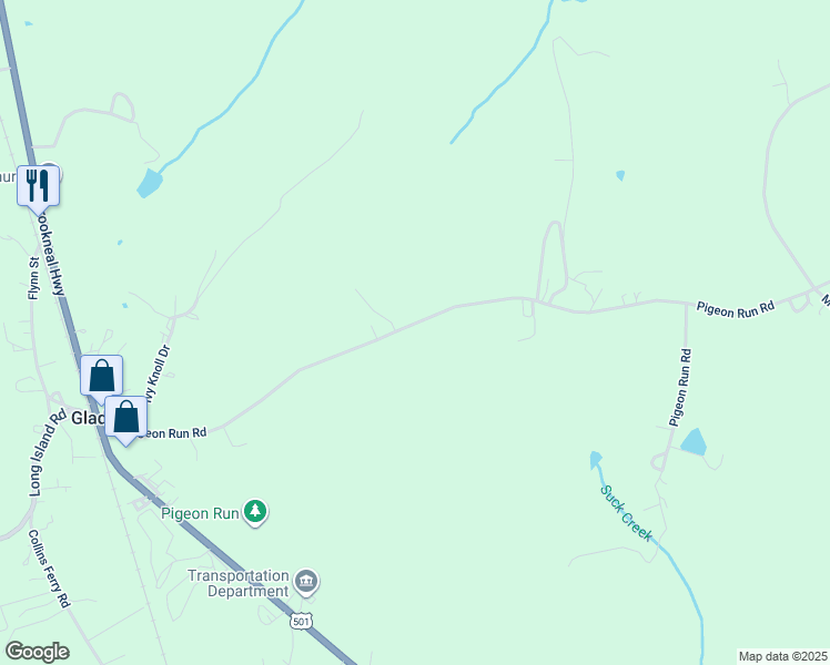 map of restaurants, bars, coffee shops, grocery stores, and more near 793 Pigeon Run Road in Gladys