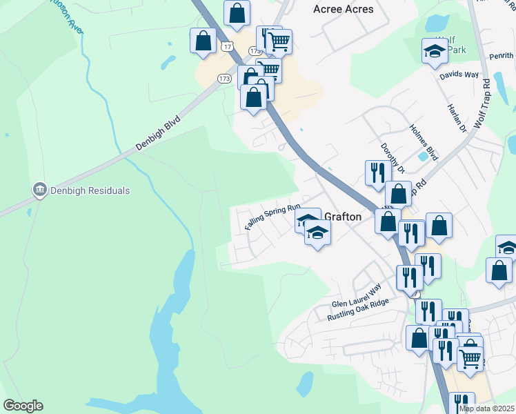 map of restaurants, bars, coffee shops, grocery stores, and more near 109 Hearthstone in Yorktown