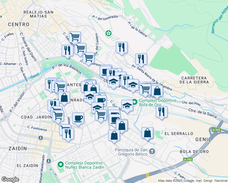 map of restaurants, bars, coffee shops, grocery stores, and more near 8 Calle Laguna de las Yeguas in Granada