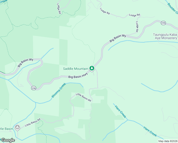 map of restaurants, bars, coffee shops, grocery stores, and more near 20200 Big Basin Way in Boulder Creek