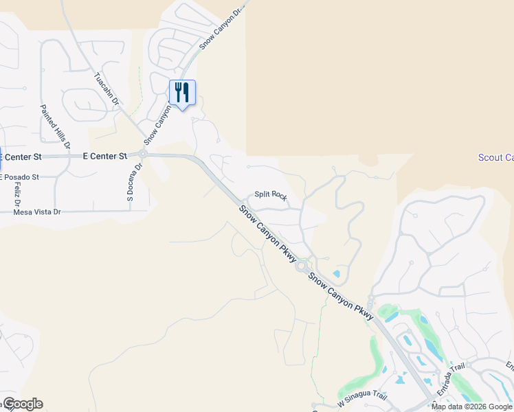 map of restaurants, bars, coffee shops, grocery stores, and more near 1500 Split Rock in Ivins