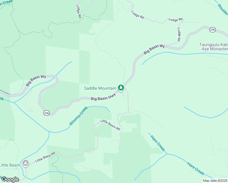 map of restaurants, bars, coffee shops, grocery stores, and more near 20200 Big Basin Way in Boulder Creek