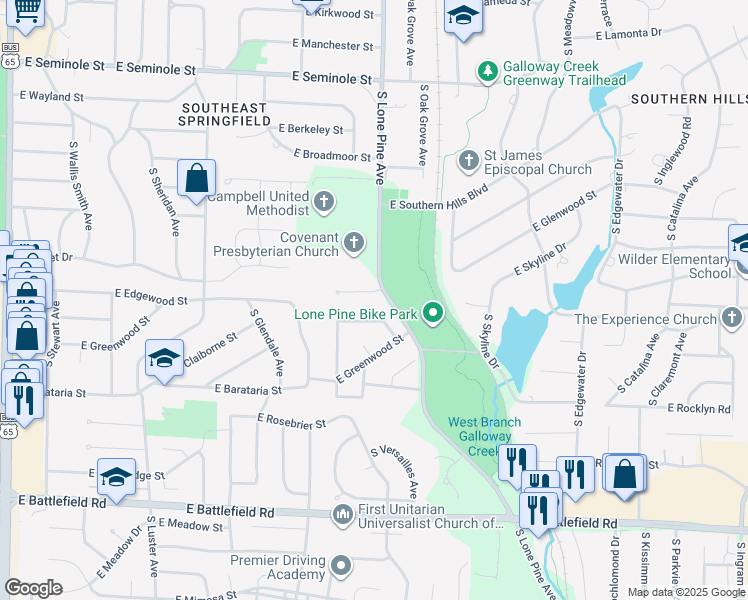 map of restaurants, bars, coffee shops, grocery stores, and more near 2434-2444 East Edgewood Street in Springfield