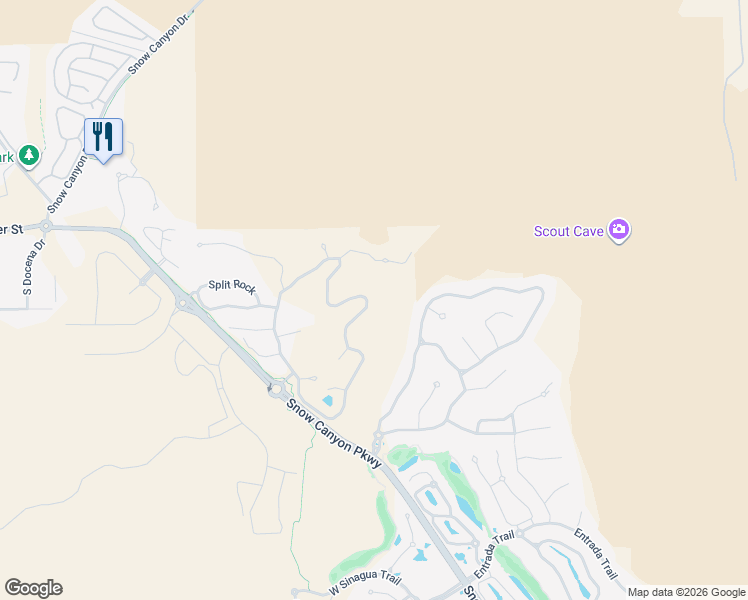 map of restaurants, bars, coffee shops, grocery stores, and more near 1500 Splitrock Drive in Ivins