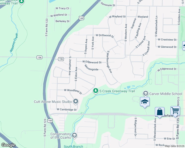 map of restaurants, bars, coffee shops, grocery stores, and more near 2700 South York Avenue in Springfield
