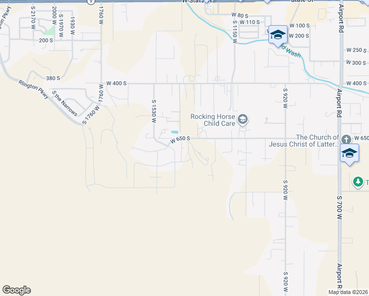 map of restaurants, bars, coffee shops, grocery stores, and more near 1377 West 650 South in Hurricane