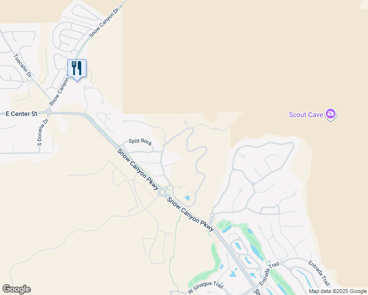 map of restaurants, bars, coffee shops, grocery stores, and more near 1500 Splitrock Drive in Ivins