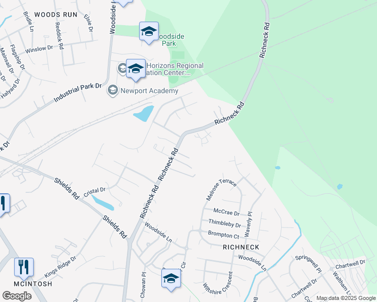 map of restaurants, bars, coffee shops, grocery stores, and more near 530 Richneck Road in Newport News