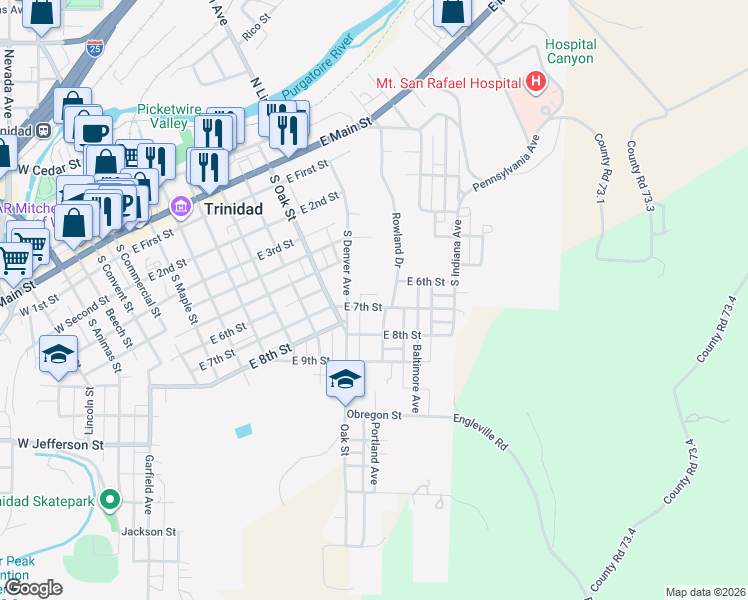 map of restaurants, bars, coffee shops, grocery stores, and more near 6TH Boulevard Street in Trinidad