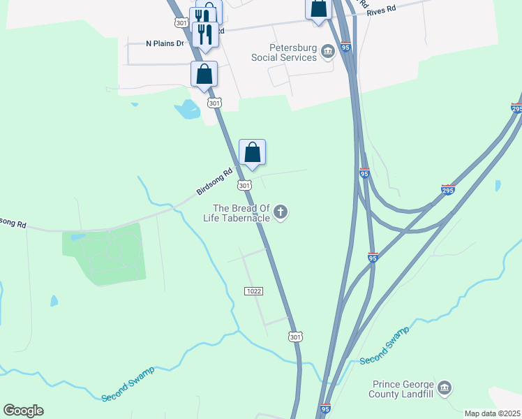 map of restaurants, bars, coffee shops, grocery stores, and more near 10701 South Crater Road in Petersburg