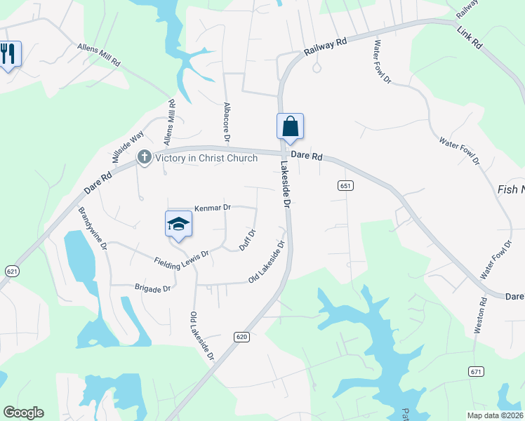 map of restaurants, bars, coffee shops, grocery stores, and more near 128 Duff Drive in Yorktown