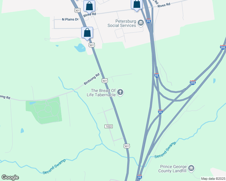 map of restaurants, bars, coffee shops, grocery stores, and more near 10701 South Crater Road in Petersburg