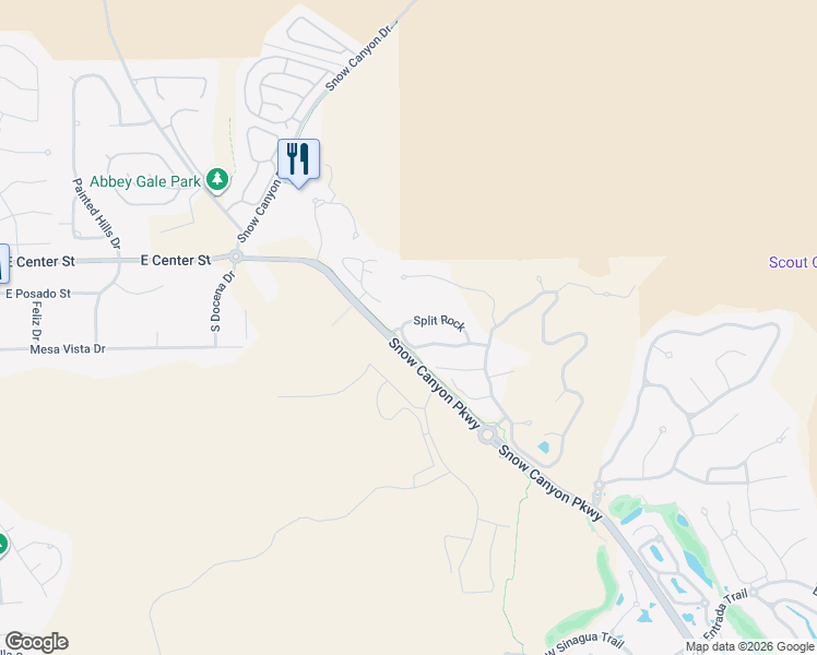 map of restaurants, bars, coffee shops, grocery stores, and more near 1500 Splitrock Drive in Ivins