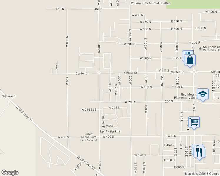 map of restaurants, bars, coffee shops, grocery stores, and more near 123 South 330 West in Ivins