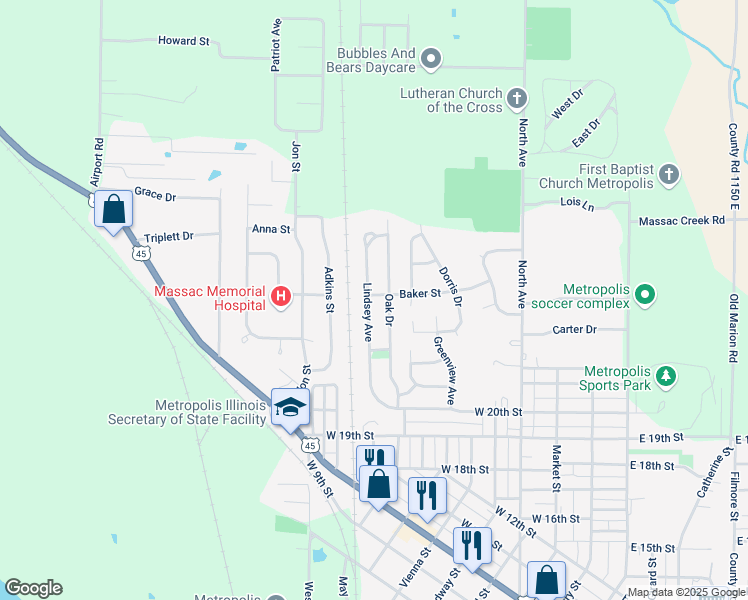 map of restaurants, bars, coffee shops, grocery stores, and more near 300 Baker Street in Metropolis